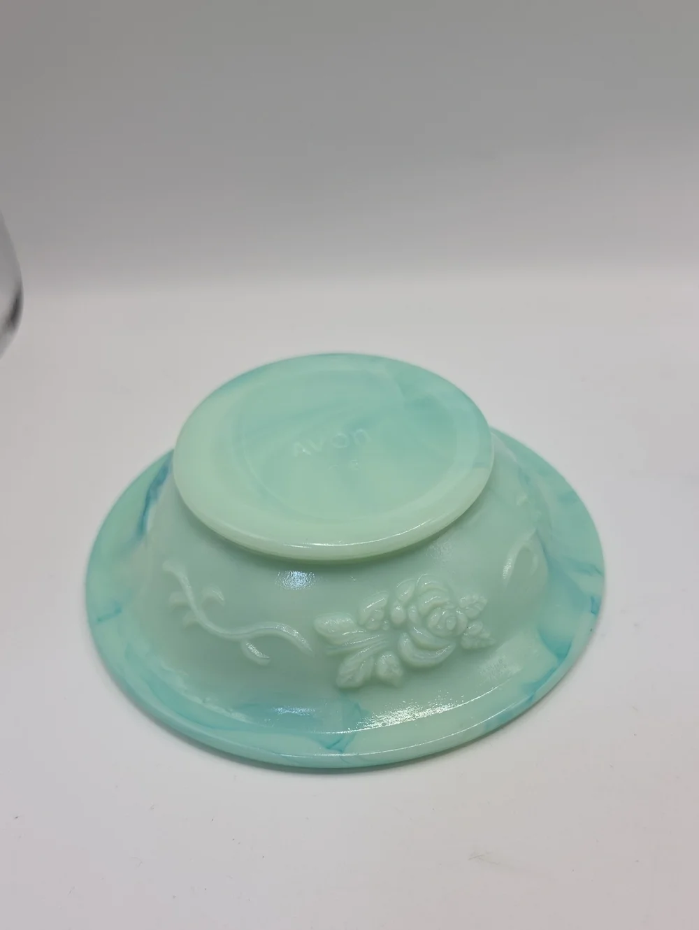 Avon Victorian Rose Milk Glass Pitcher And Bowl Teal Vintage